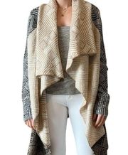 AMUSE SOCIETY Aztec Print Convertible Cowl Neck Open Front Drape Cardigan XSmall