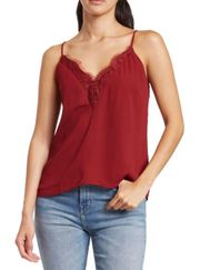 Burgundy Maroon Red V Neck Lace Trim Cami Tank Top XSmall NWT