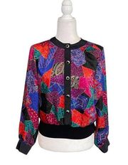 Vintage Notations Patchwork Print Pullover Button Up Windbreaker