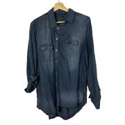 Boutique Dear John Dark Wash Asymmetrical Button Down Long Sleeve M