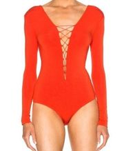 T Alexander Wang scarlet red lace up bodysuit long sleeve xs