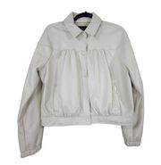 Bagatelle Collection Womens Medium Cream Leatherette Boxy Bomber Jacket Pockets