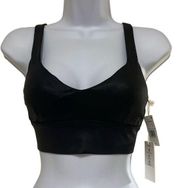 Good American Women 1 Small Leatherette Sports Bra Black Faux Leather V Back NWT