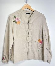 Relativity Women Asian Style Embroidered Jacket 100% Linen Size Large