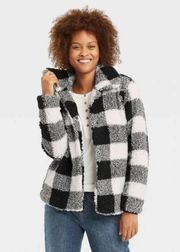 Knox Rose Buffalo Plaid Button Up Sherpa Jacket Black & White Size XL