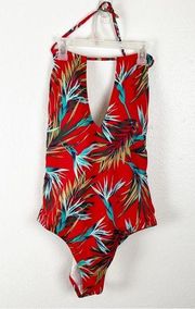 PINK VICTORIA’S SECRET Tropical Print Halter Top One Piece Swimsuit, Size Large