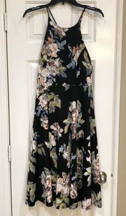 Floral Print Black Backless Dress M