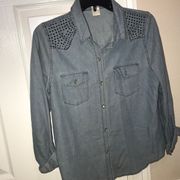 Studded denim button up top from Ellison size M