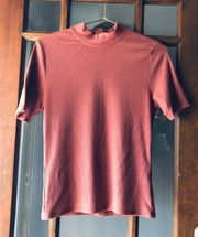 Pink Short Sleeve Mock Neck Tee