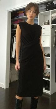 Wool Knit Crossover Midi Dress Black Size 6 Retail $650