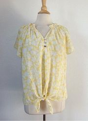 Yellow & White Floral Short Sleeve Blouse