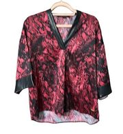 Pink Floral Satin Kimono Style Half Sleeve Top Sz M