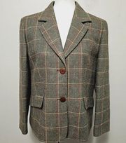 Vintage Petite Sophisticate Drab Olive Plaid Wool Blend Blazer Size 12