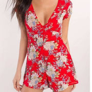 NWT WYLDR Floral Red Zip Front Feel It All Playsuit Romper Size Medium