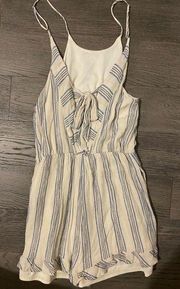 Blue and black striped white romper