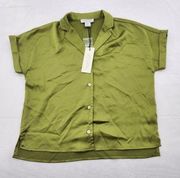 Rachel Zoe Womens Size Small Green Short Sleeve Soft Collar Button Front Blouse