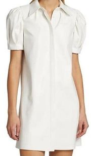 Alice + Olivia Puff Sleeve Faux Leather Gem Mini Dress Off White Women's Large