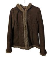 Vintage Y2K Esprit Hooded Faux Suede Sherpa Coat Penny Lane Brown Tan