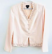 Vintage Leslie Fay Blush Pink Beaded & Embellished Satin Lined Jacket ~ Size 12