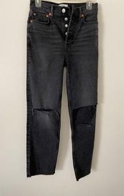 NEOT REDONE high waist straight leg ripped jeans in black size 26