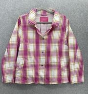 Isaac Mizrahi Live Women's Button Down Jacket Pink Plaid Size Large Long Sleeve