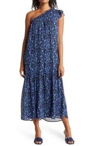 Collective Concepts Maxi One Shoulder Floral Dress Sz S Blue Flowy Tiered NWT