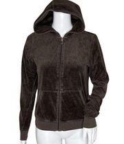 Juicy Couture Sweatshirt Women Large Brown Zip Up Velour Retro Y2K 2000s Vintage