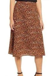 Loveappella Womens Cheetah Print Midi Skirt Medium Lined Stretch Office