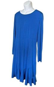 NWT Womens Kyerivs Blue Horizons Midi Ruffle Hemline Shift Dress - Sz L