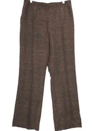 Lafayette 148 Women 12 Menswear Dress Pants Brown Linen Blend Wide Leg Trousers