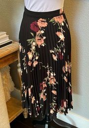 Black Flower Vince Camuto Detailed Zip Pleated Midi Skirt Size 10