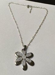 Women’s Signed Origami Owl Silver Tone Rhinestone Flower Necklace