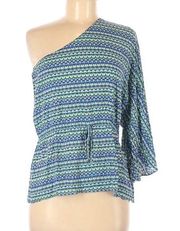 Laundry by Shelli Segal blue 1 shoulder top medium M Excellent RARE HTF GORGEOUS