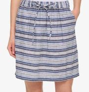 Tommy Hilfiger Linen Blend Elastic Tie Waist Blue White Stripe Skirt SZ 10