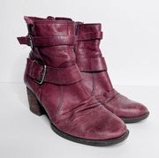 Anthropologie Naya Virtue Heel Bootie Red Leather Buckle Boots Size 7.5 Women’s
