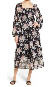 NWT Love…Ady Floral Print Square Neck Smocked Midi Dress