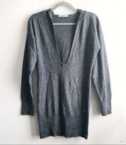 Marciano Sweater Hooded Grey Tunic Deep V Neck Sweater EUC L? (See Measurements)