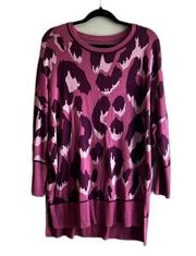 Wonderly Purple Cheetah Print Sweater Tunic Top Stretch Casual Cozy - Med