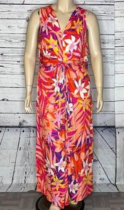 IMAN Global Chic NWOT 2X Floral Print V-Neckline Flawless Rayon Knit Maxi Dress