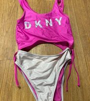 DKNY Women's Bikini Set Pink & White 10