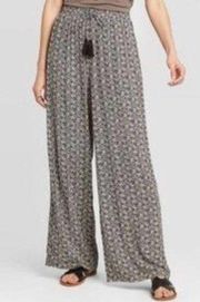 Knox Rose Women's Mid-Rise Wide Leg Flowy Pants Pull On Size L