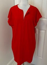 H Halston Red Split Neck Shift Dress