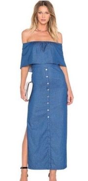 Night Walker denim off the shoulder dress with slits on sides & pockets ( S )