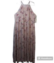 Candie’s Pink Floral Sleeveless Double Slit Halter Maxi Dress Size 3X