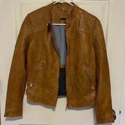 Bod & Christensen Sheepskin Tobacco Brown Leather Moto Jacket