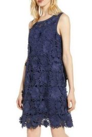 Halogen Navy Blue Sleeveless Floral Crochet Overlay Sheath Dress M