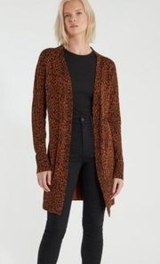 Open Front Animal Print Leopard Cardigan Brown Black Medium