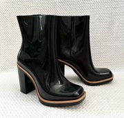 Melissa Black Tan Trim Classic Heeled Rain Boot Booties EU 40 US 9