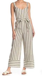 Romeo + Juliet Couture green & cream striped jumpsuit size L