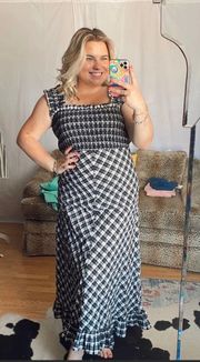 seersucker plaid gingham smocked midi maxi dress